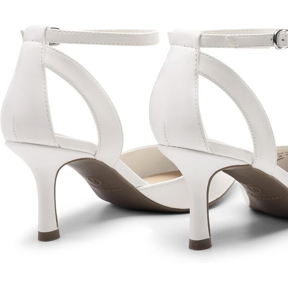 Dream Pairs Women White-pu Closed Pointed Toe Kitten Heels Ankle Strap Pumps - Picture 5 of 7